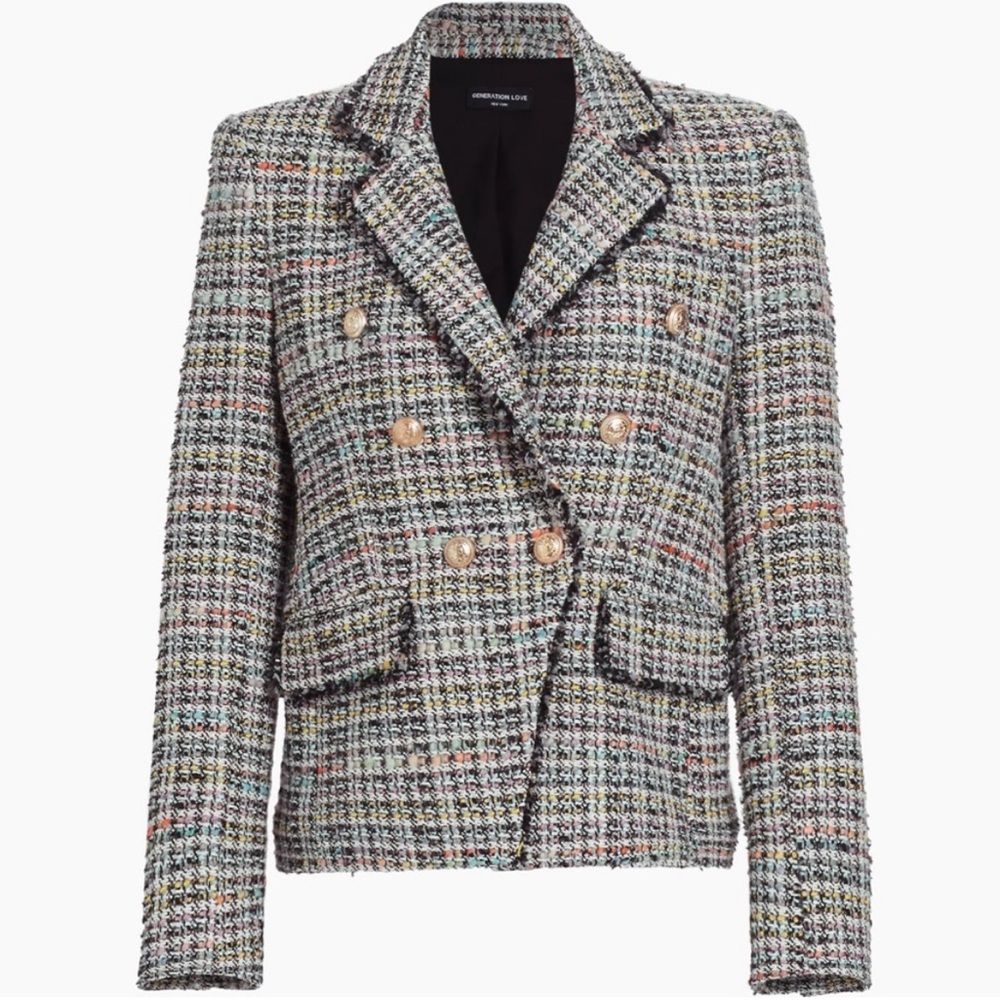 NWT Generation Love Eliza Tweed Jacket BLACK Rainbow Size Large - Picture 2 of 7